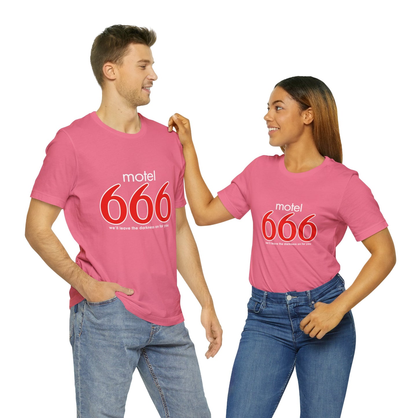 Motel 666 - We'll Leave The Darkness on for You - Motel 6 parody - Unisex Jersey Short Sleeve Tee