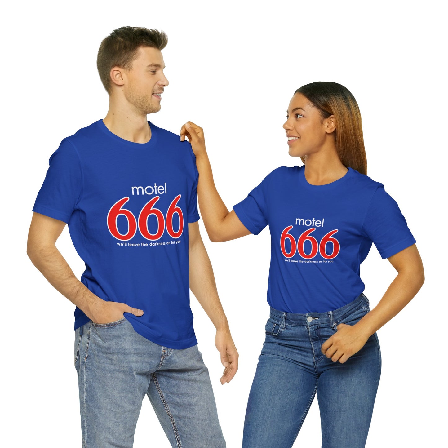 Motel 666 - We'll Leave The Darkness on for You - Motel 6 parody - Unisex Jersey Short Sleeve Tee