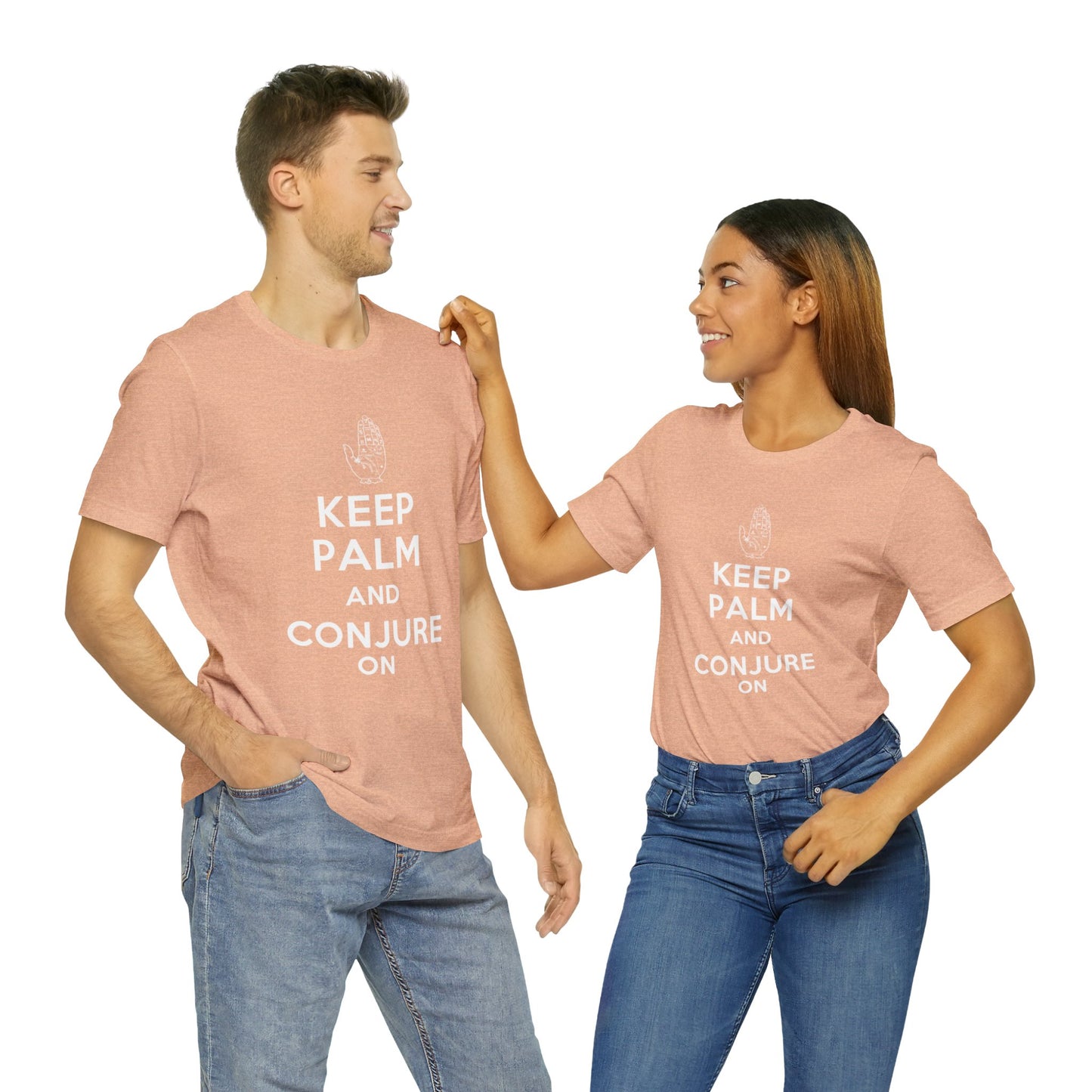 Keep Palm and Conjure On - Keep Calm and Carry On Parody - Unisex Jersey Short Sleeve Tee