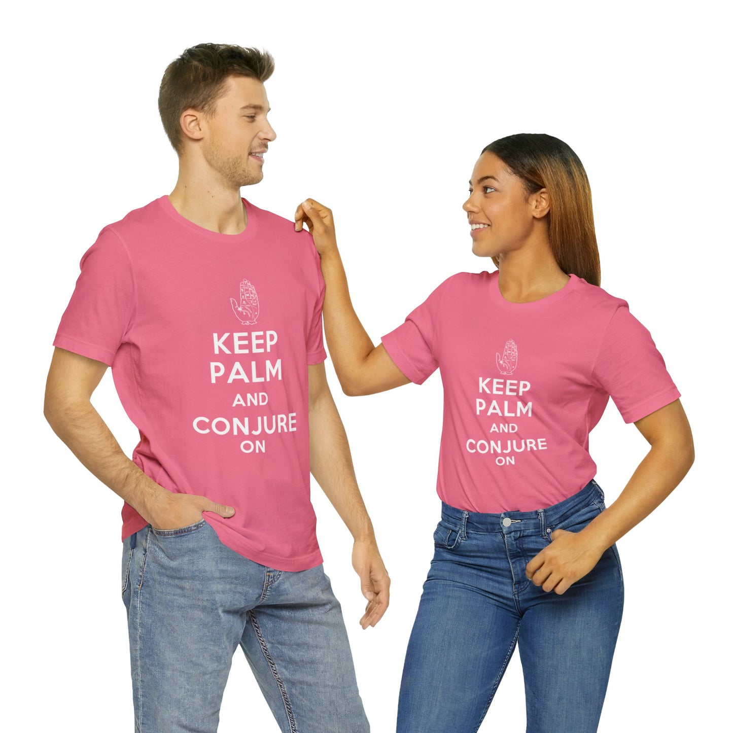 Keep Palm and Conjure On - Keep Calm and Carry On Parody - Unisex Jersey Short Sleeve Tee