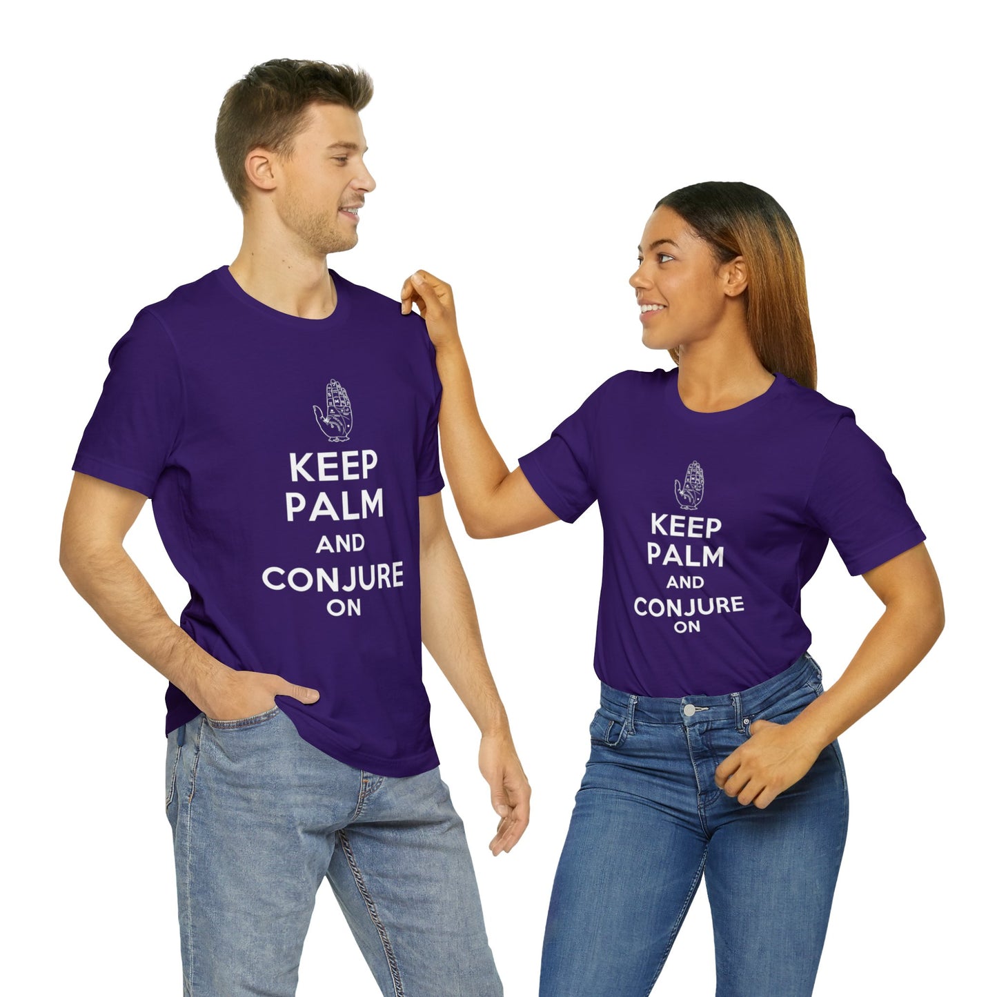 Keep Palm and Conjure On - Keep Calm and Carry On Parody - Unisex Jersey Short Sleeve Tee
