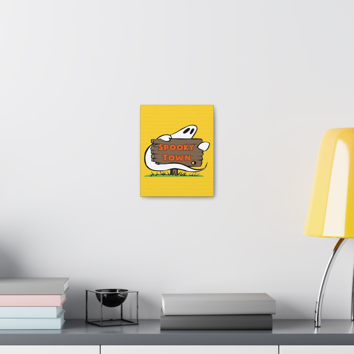 Spooky Town Ghost Sign (Yellow) - Spoopy Collection - Canvas Gallery Wraps