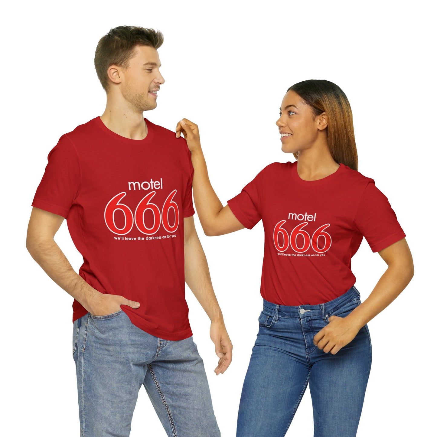 Motel 666 - We'll Leave The Darkness on for You - Motel 6 parody - Unisex Jersey Short Sleeve Tee