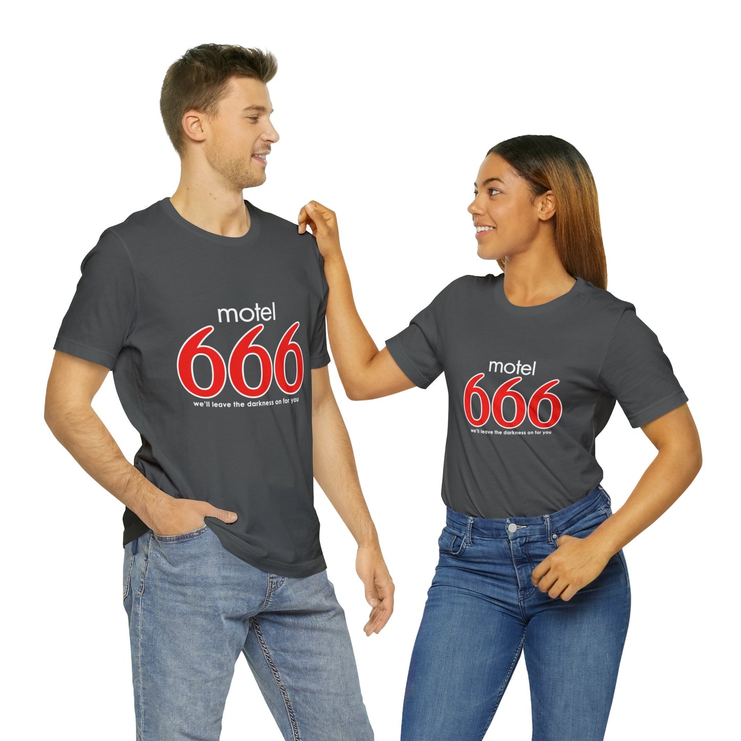 Motel 666 - We'll Leave The Darkness on for You - Motel 6 parody - Unisex Jersey Short Sleeve Tee