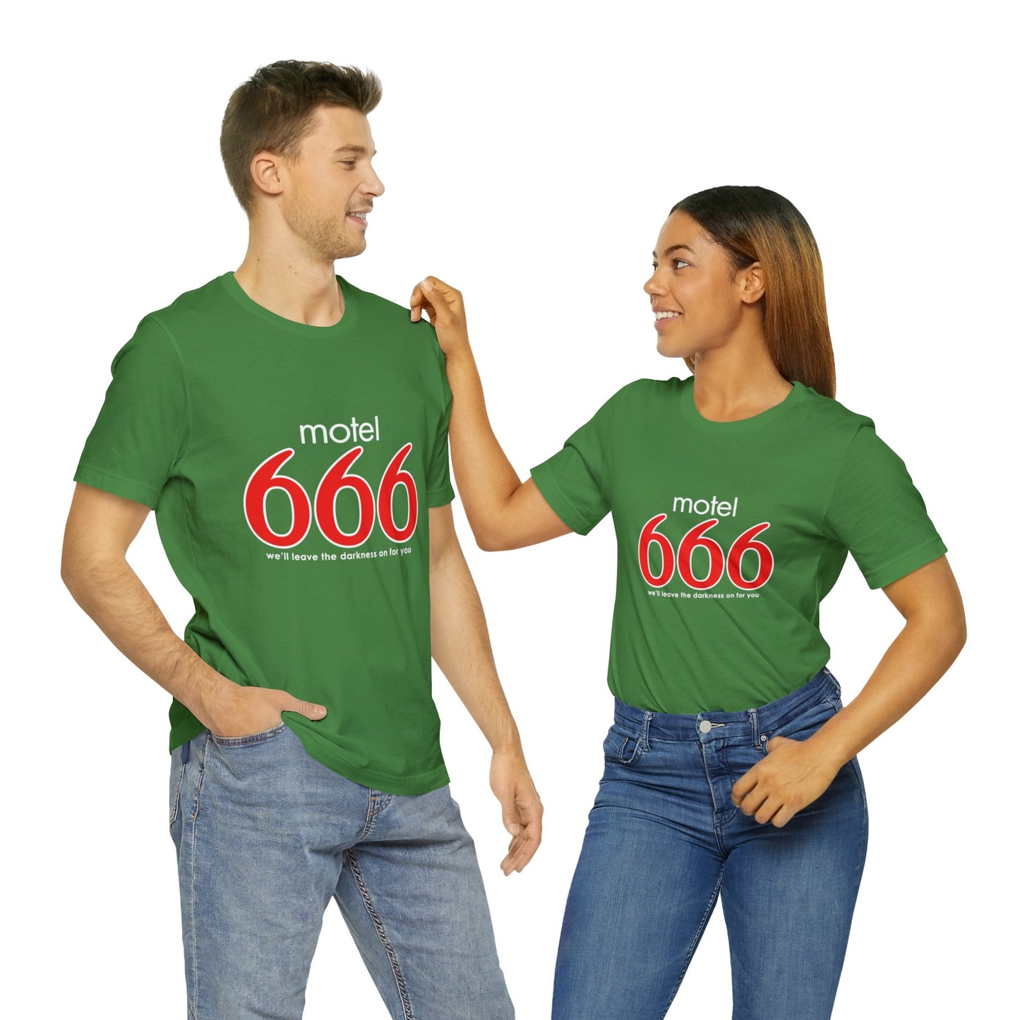 Motel 666 - We'll Leave The Darkness on for You - Motel 6 parody - Unisex Jersey Short Sleeve Tee