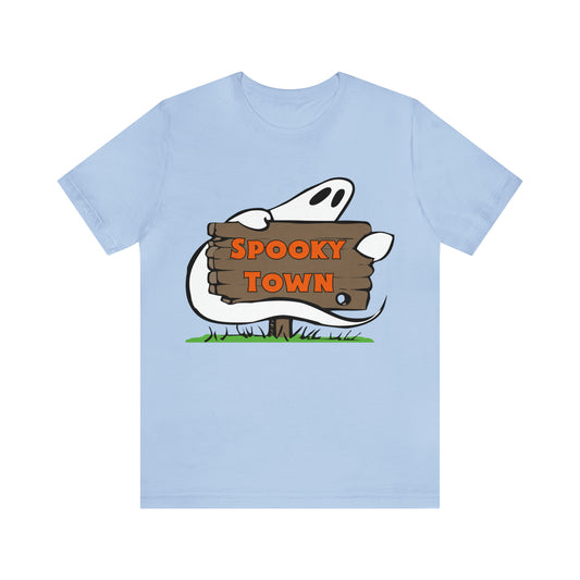 Spooky Town Ghost Sign - Spoopy Collection - Unisex Jersey Short Sleeve Tee