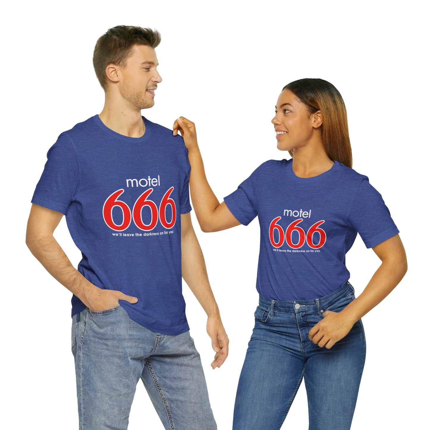 Motel 666 - We'll Leave The Darkness on for You - Motel 6 parody - Unisex Jersey Short Sleeve Tee